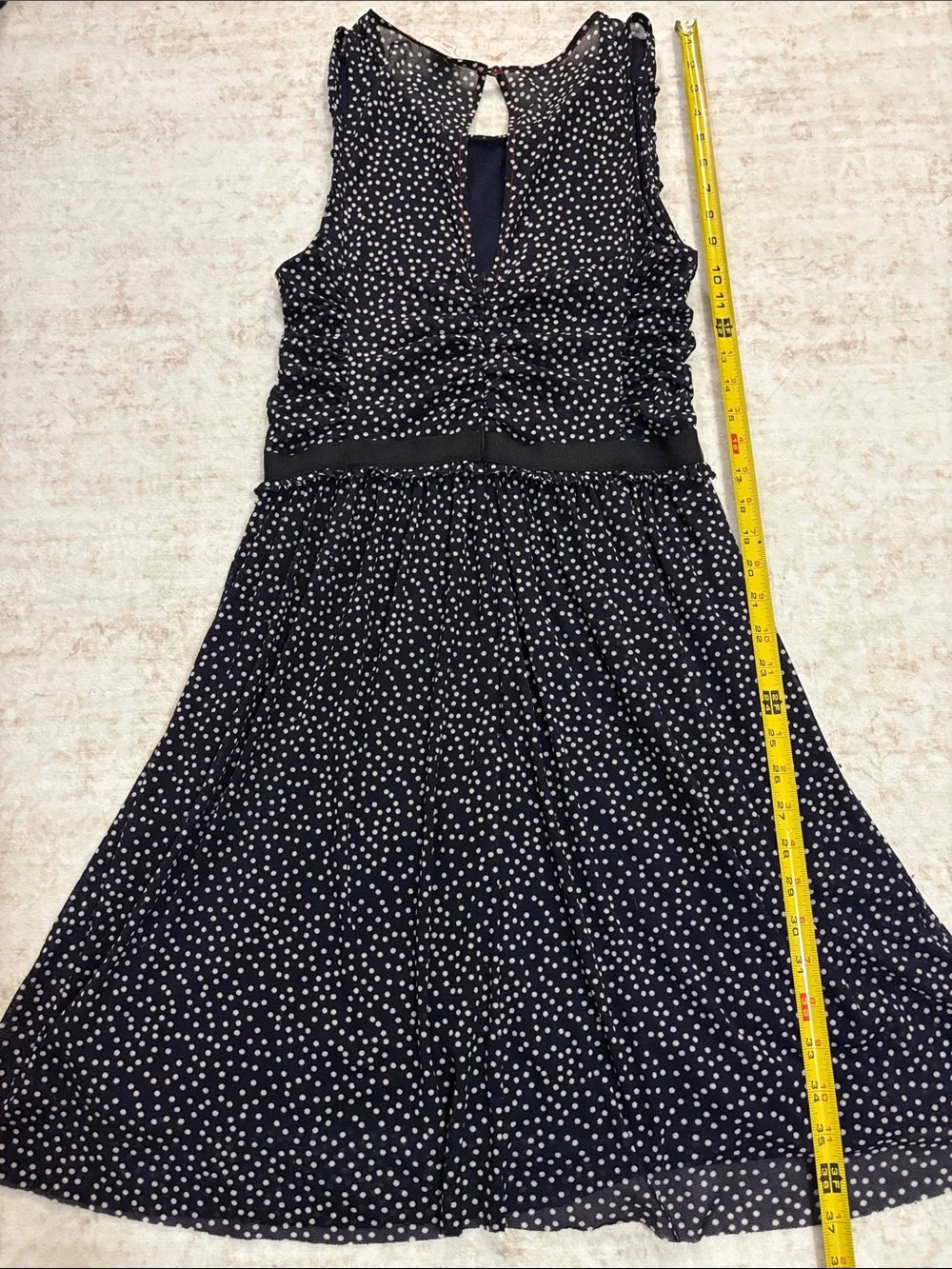 ANTHRO X POSTMARK M Swiss Dot Ruched Stretch Polka Dot Dress